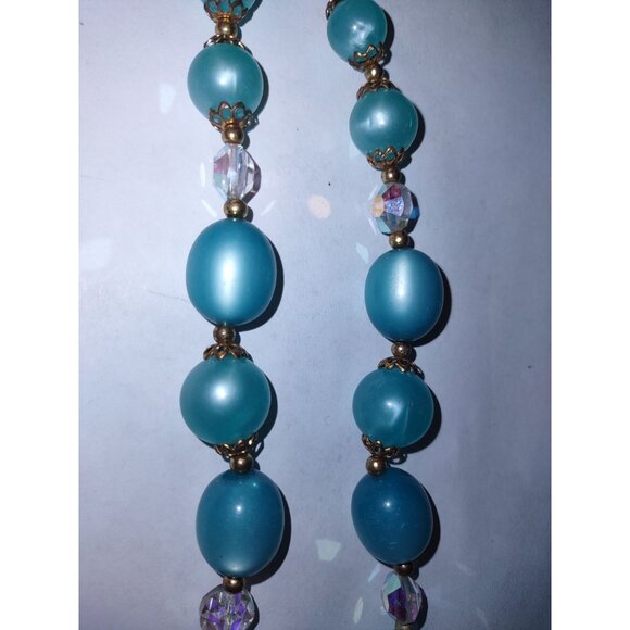 Vintage Necklace Double Strand Blue Turquoise Plastic Beads 14" multi chunky - Picture 9 of 9